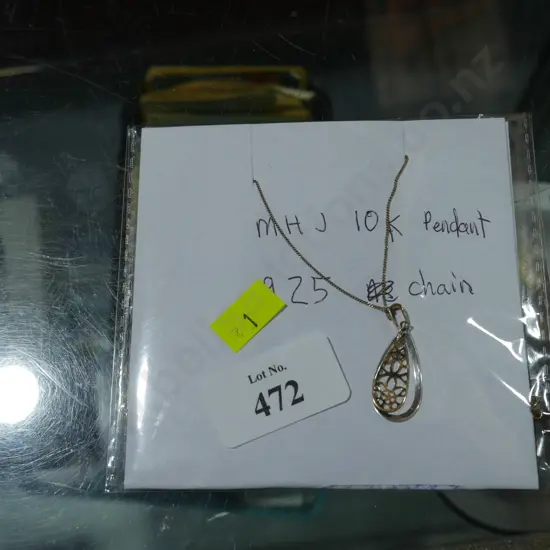 Gold & silver necklace, marked 10k & 925