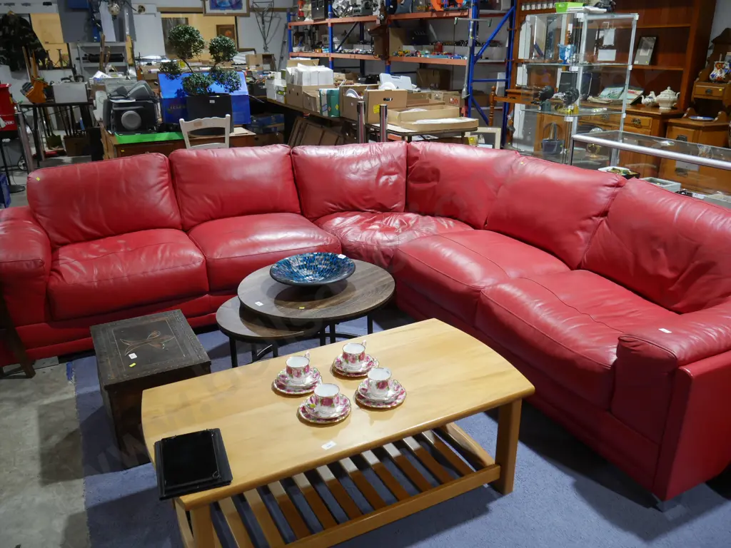 Red leather corner lounge suite Image 1++