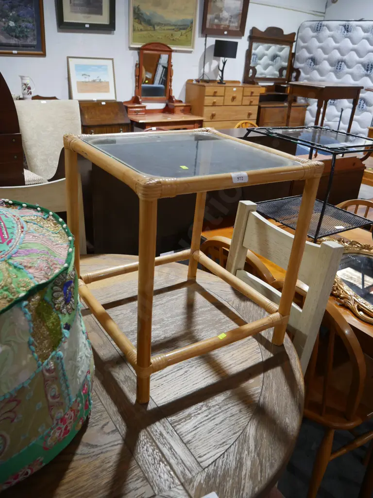 Glass top cane side table Image 1++