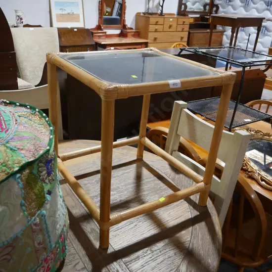 Glass top cane side table