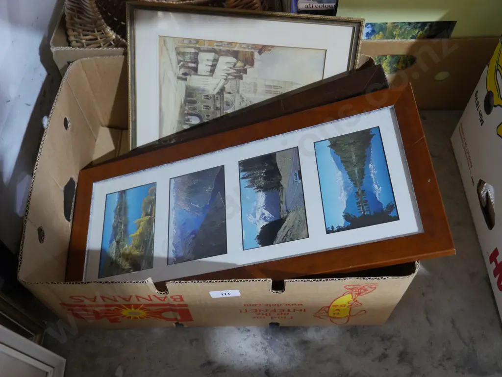 Box of framed pictures and art Image 1++