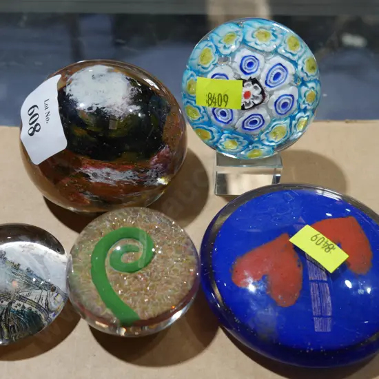 5 glass paperweights