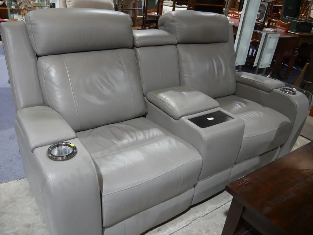 Electric recliner leather 2 seater settee Image 1++