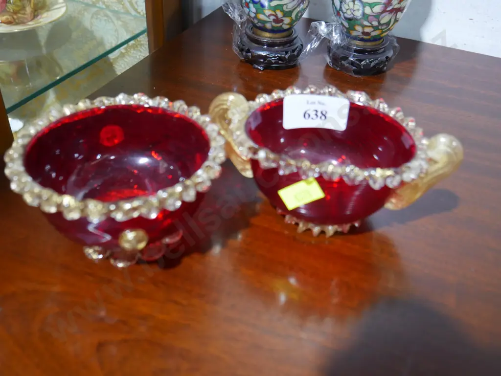 2 red glass dishes Image 1++