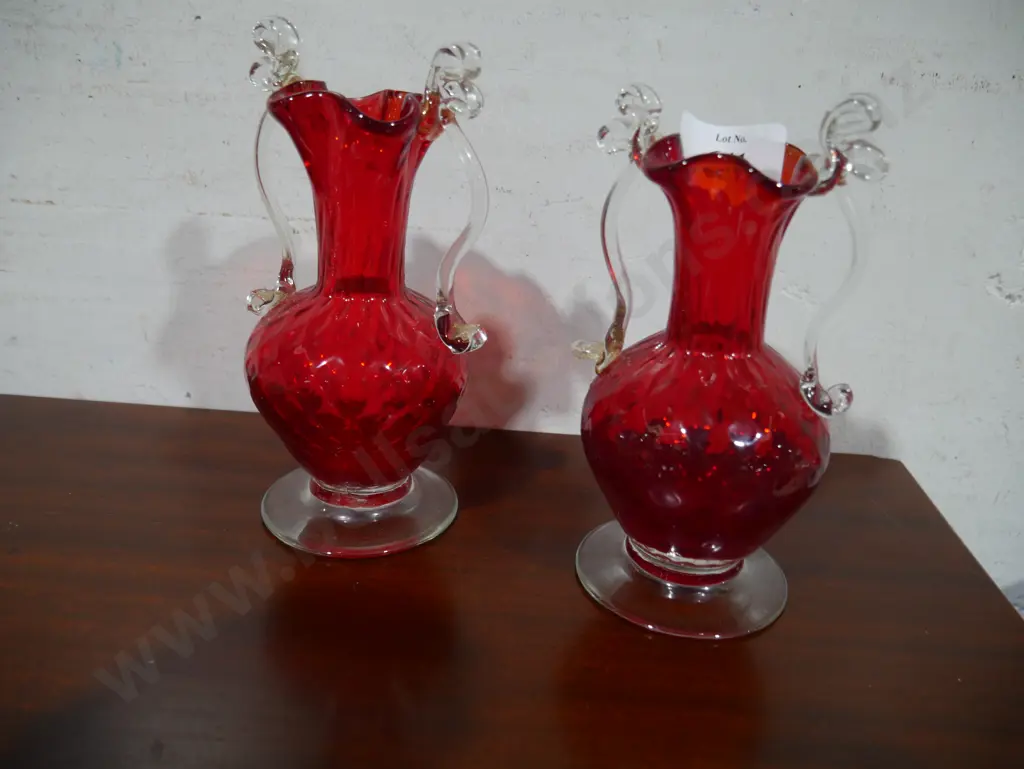 2 red glass vases Image 1++