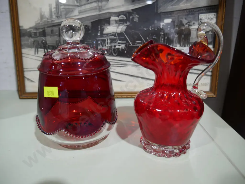 Red glass jug etc Image 1++