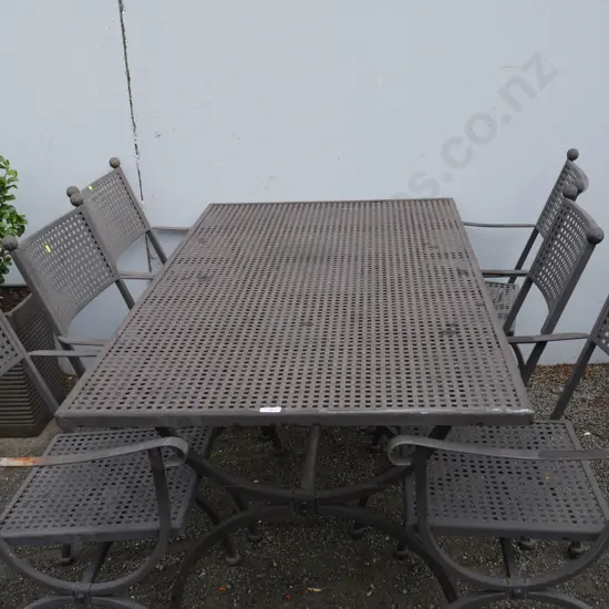 Metal outdoor table and six chairs