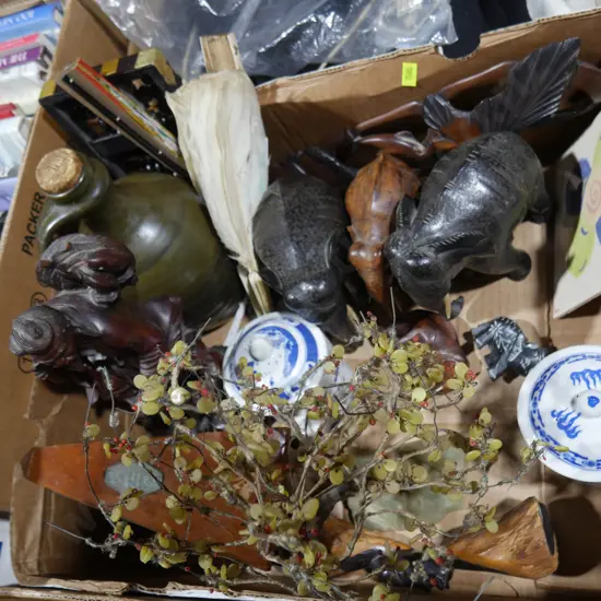 Elephant figurines etc