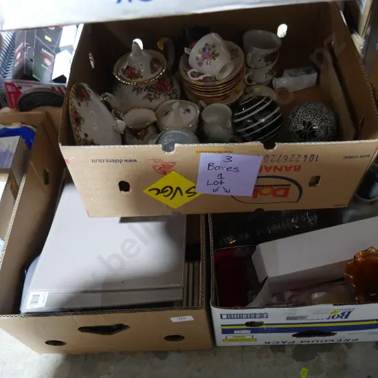 3 boxes China, glassware, CDs etc