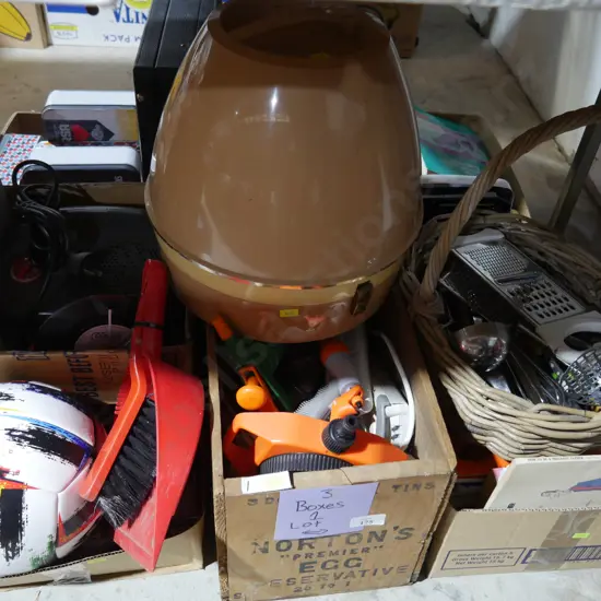 Three boxes of sundries and hair dryer
