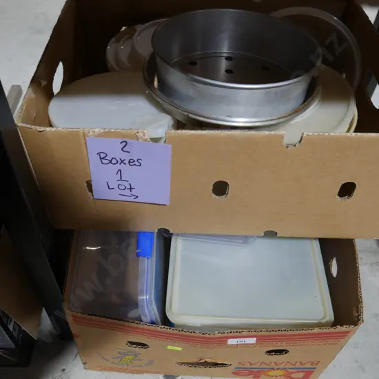 2 boxes tupperware's etc