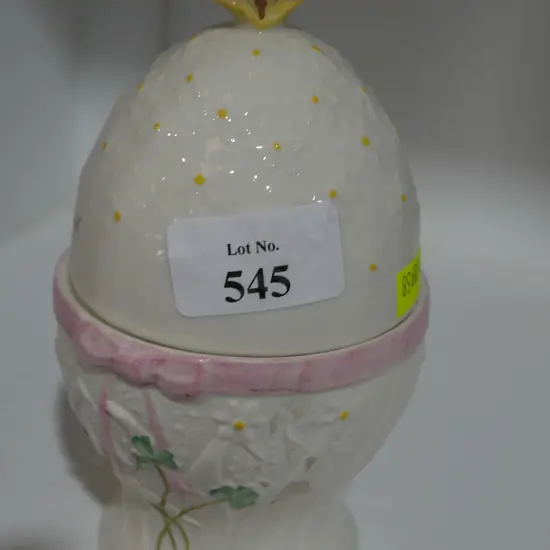 Belleek cover pot with butterfly