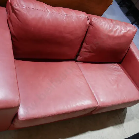 Two-seater red leather sofa