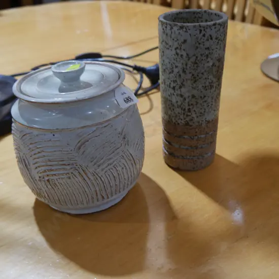 Doris Holland (Doris Lusk) lidded pottery container & another pottery vase