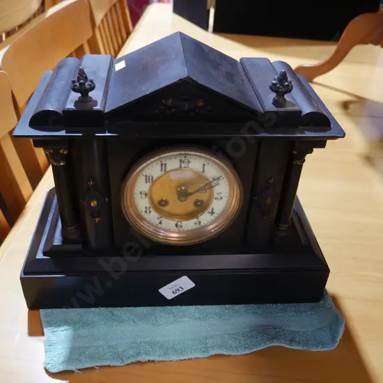 Black marble mantel clock