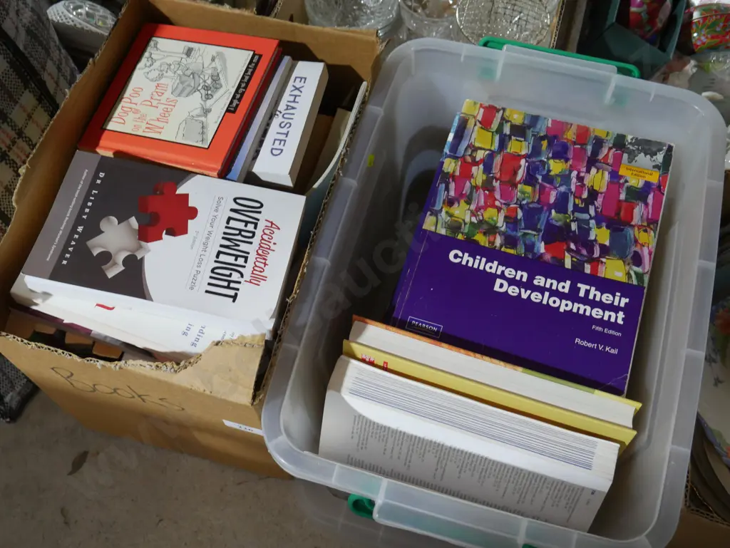 Bin and box of text and other books Image 1++