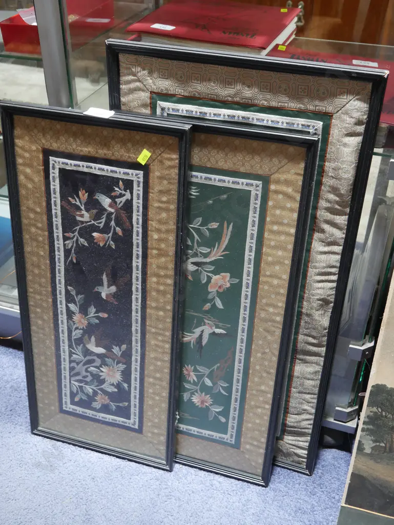 3 silk embroidery artworks Image 1++
