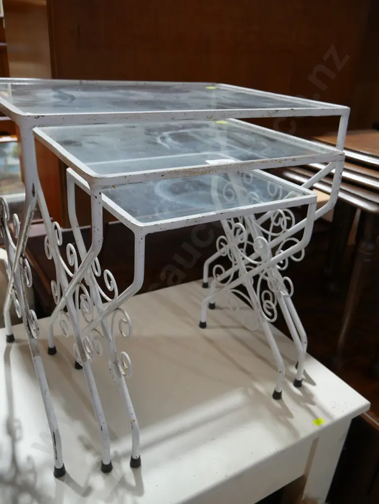 Wrought iron and glass nest of tables Image 1++