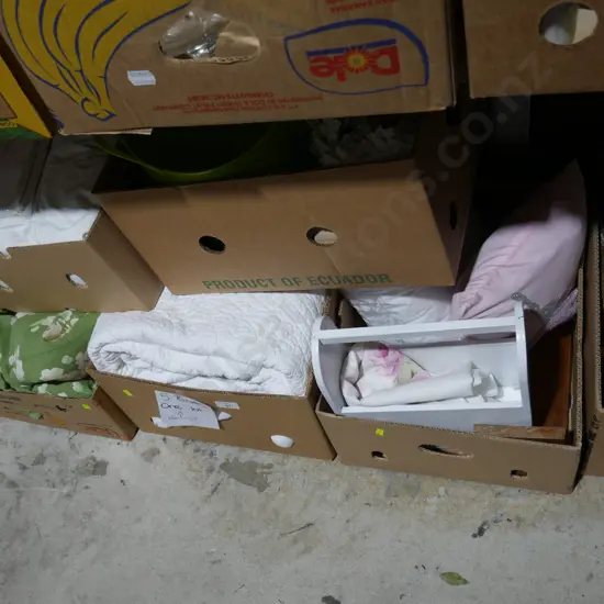 Five boxes of linen etc