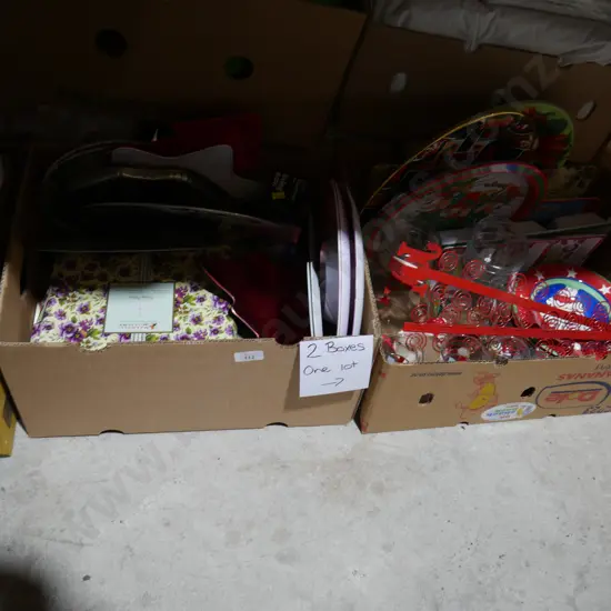 Two boxes of Christmas plates etc