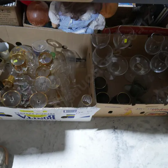 Two boxes of glassware