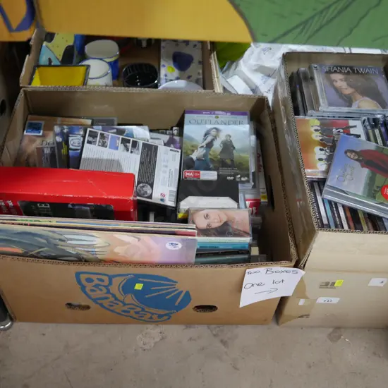 Two boxes of CDs etc