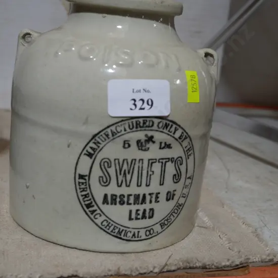Swifts arsenate of lead stoneware poison jar