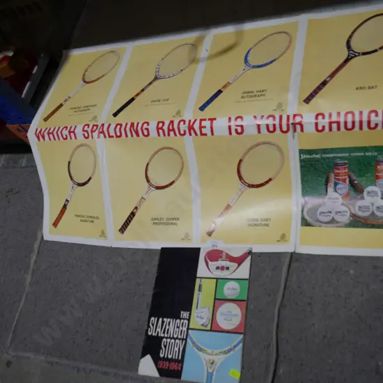Spalding racket choice poster, Slazenger story booklet