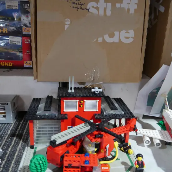 Vintage LEGO fire station and trucks