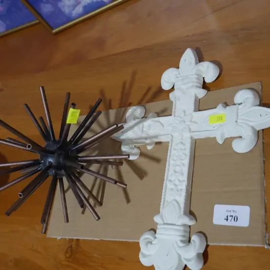 Cast iron wall hanging cross etc
