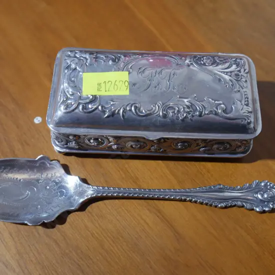 Silver trinket box etc