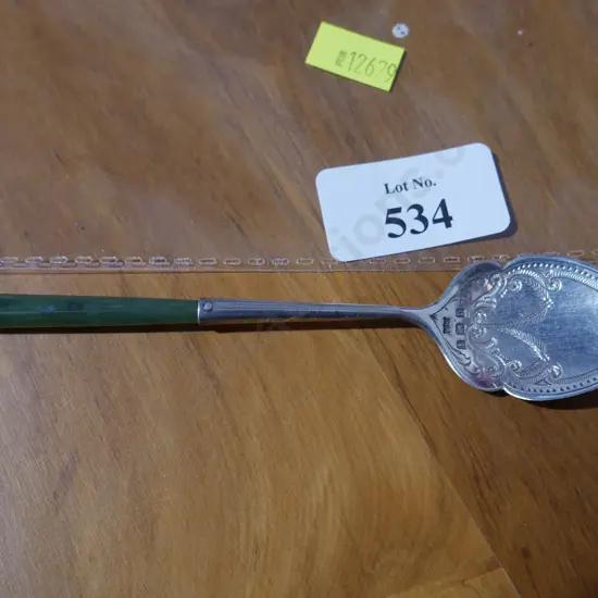 Sterling silver spoon, greenstone handle