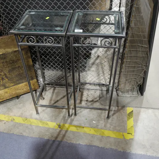 Pair of glass top plant stands