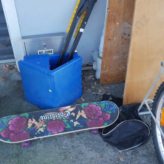 Mailboxes, skateboard etc