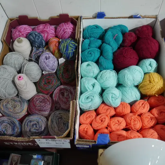 2 boxes of knitting wool