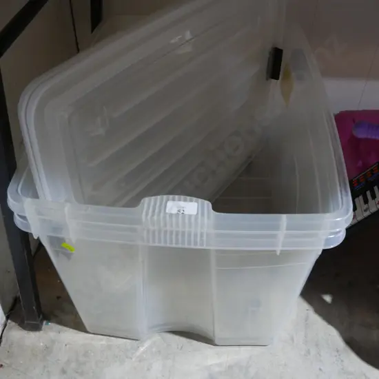 2 plastic storage bins