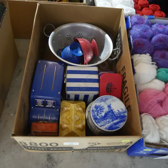 Assorted tins, strainers