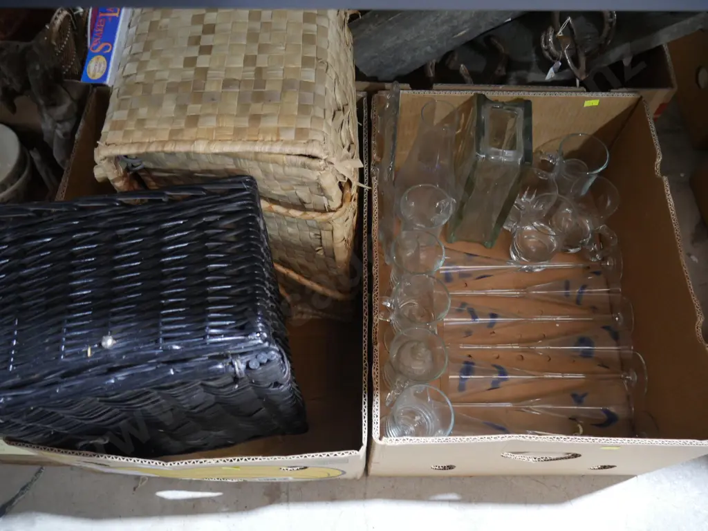 Boxes of glassware, baskets etc Image 1++