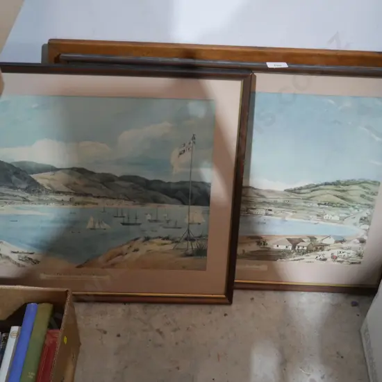 2 artworks and wood frame