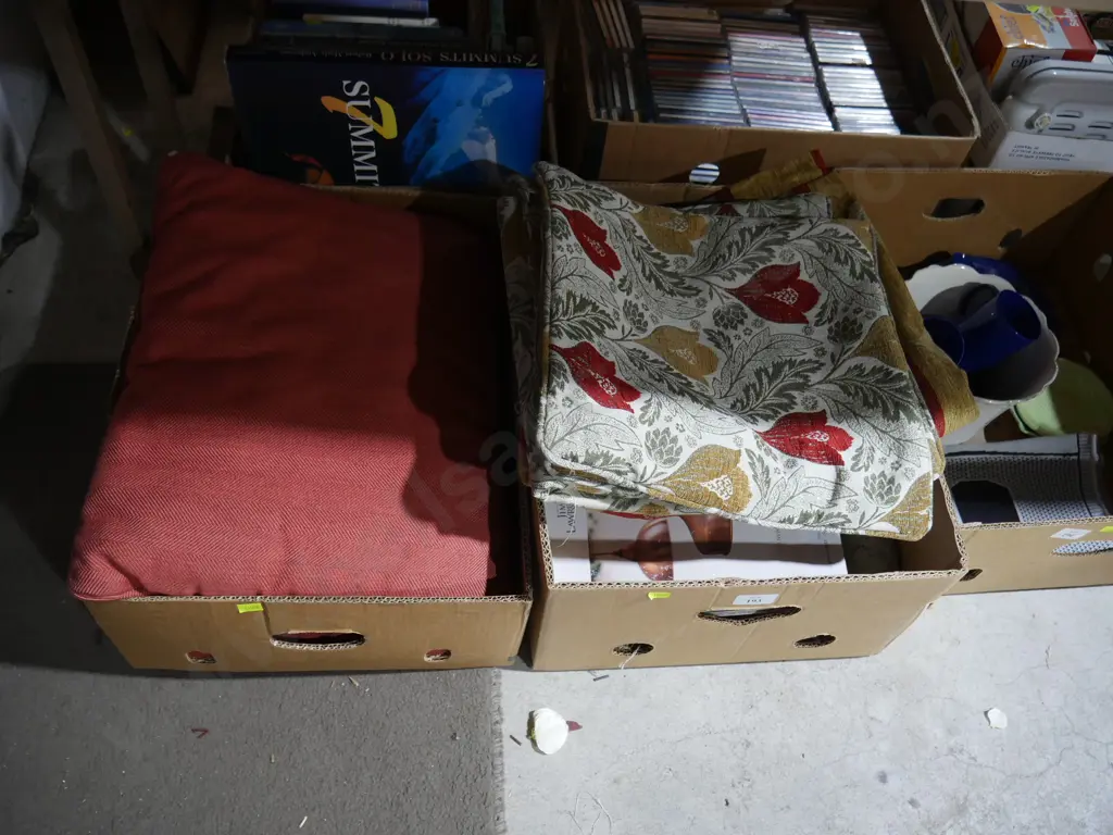 Two boxes of linen and magazines Image 1++
