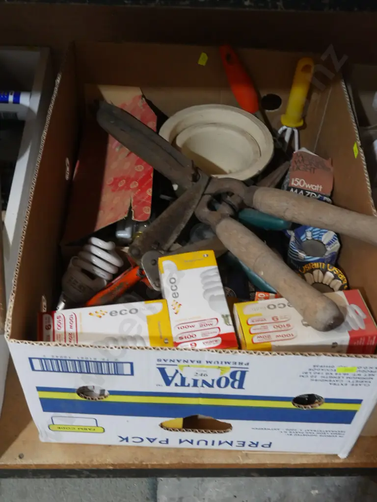 Box of garden tools, lightbulbs etc Image 1++