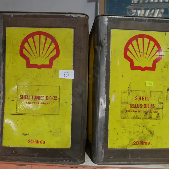 Two Shell oil tins