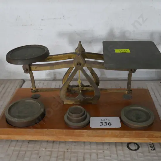 Brass postal scale and weights
