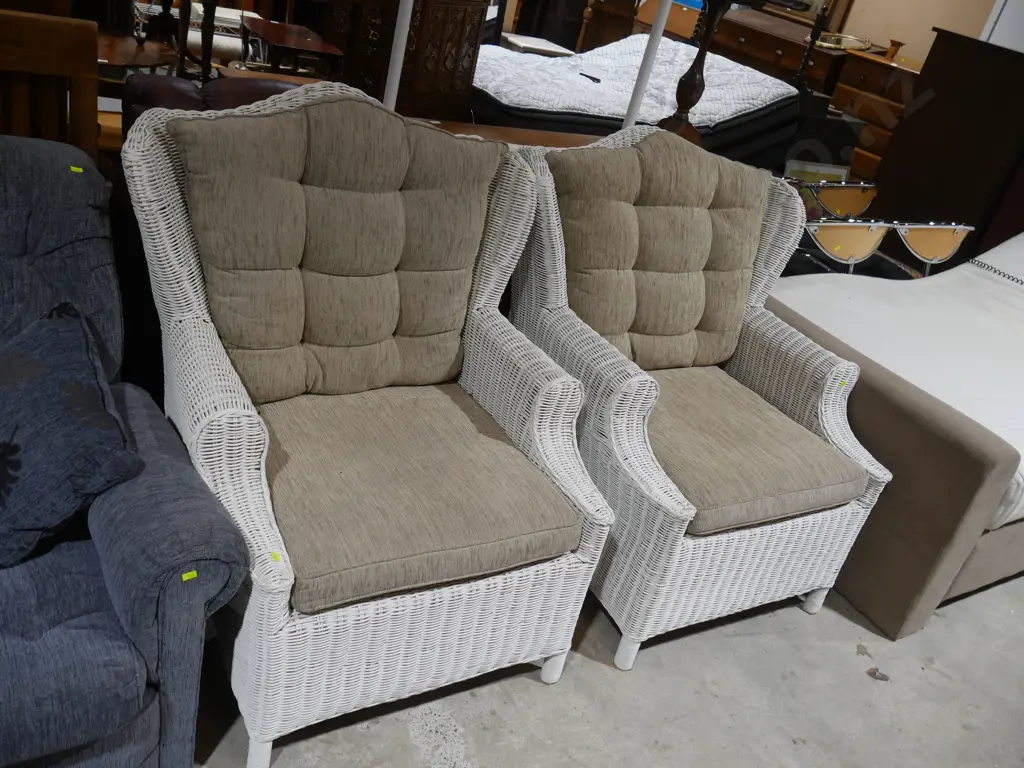 Pair of white cane armchairs Image 1++