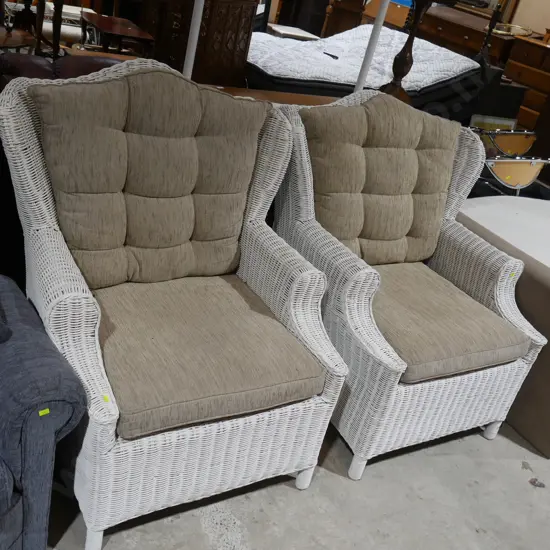 Pair of white cane armchairs