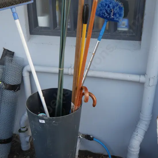 Garden tools, plastic stakes etc