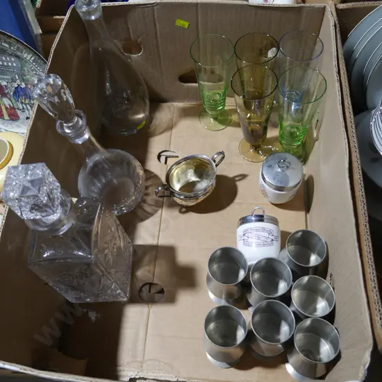 Decanters, pewter goblets etc