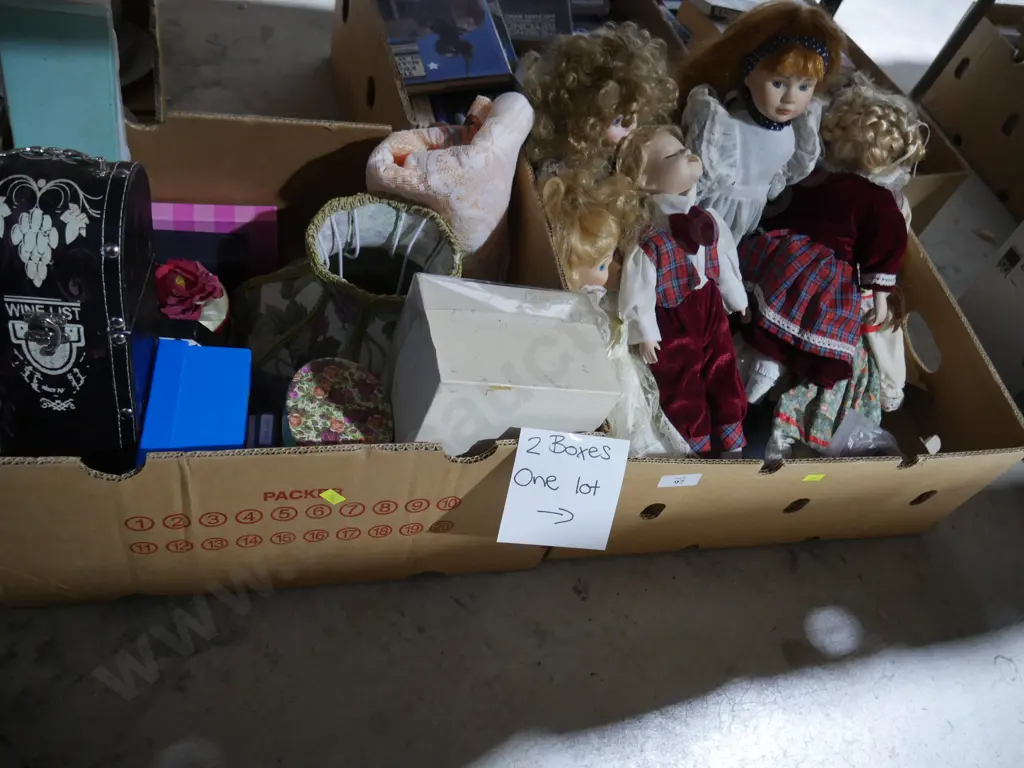 2 boxes of dolls etc Image 1++
