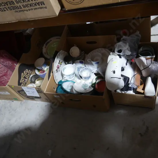 4 boxes of China, cushions etc