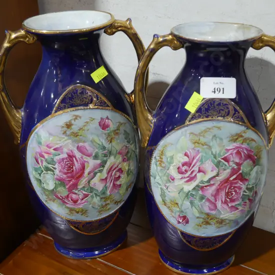 Pair of blue and gold vases